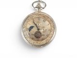 a silver pocket watch with a clock face on it