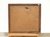 an image of a painting on a wooden easel with a white background