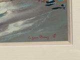 a painting of a man riding a horse on the beach