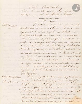 Henri MILNE-EDWARDS (1800-1885). Manuscrit, École Centrale. …