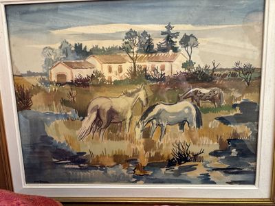 une photo d'un tableau représentant des chevaux dans un champ