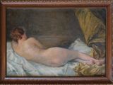 une peinture à l'huile représentant une femme nue allongée sur un lit