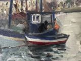 a painting of a boat that is in the water