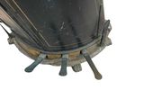 a close up view of a large metal object with a white background