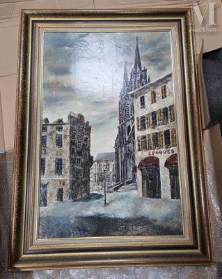 une image d'une peinture d'une rue dans une ville