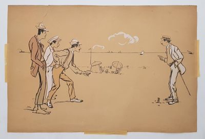 drawing of a group of men playing a game of golf