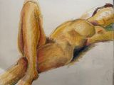 painting of a nude woman laying on her back on a sheet of paper