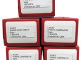four red boxes with white labels are stacked on top of each other