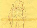 une image représentant un dessin d'un homme tenant une épée à la main