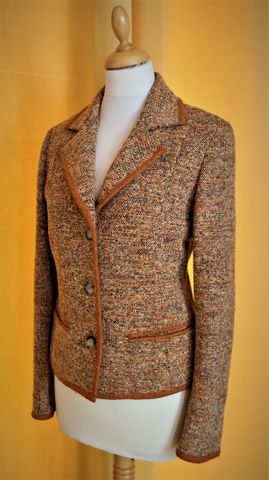 JC DE CASTELBAJAC – Joli Blazer en laine marron chiné, fermeture ...