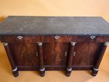 an image of a wooden table with four drawers and a marble top