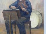 painting of a man playing a violin in front of a drum