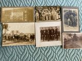 several old black and white photos of men and women posing for a picture