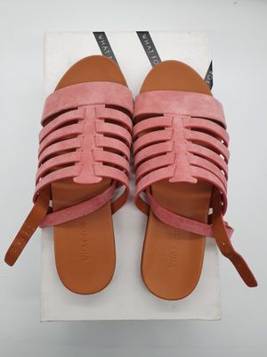 WHAT FOR - Sandales plates spartiates - Cuir de chevreau ros…