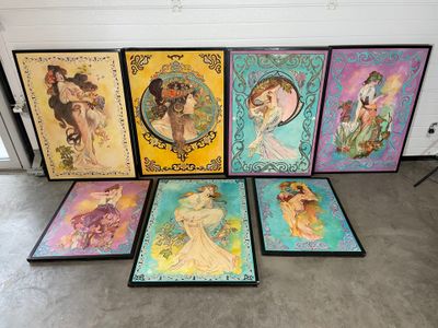 six reproductions d'œuvres d'art encadrées représentant des femmes, dans des couleurs et des motifs variés