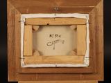 a close up of a picture of a wooden frame with a drawing on it