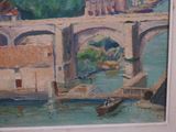 a painting of a bridge over a body of water