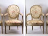 two pictures of a pair of chairs with a floral upholstered back