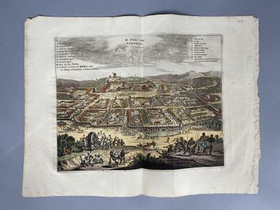 an old map of a city with a lot of people on it