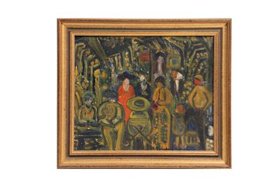 une image représentant un tableau où l'on voit un groupe de personnes dans un jardin