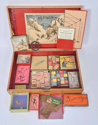 a wooden box filled with different types of stamps and stamps