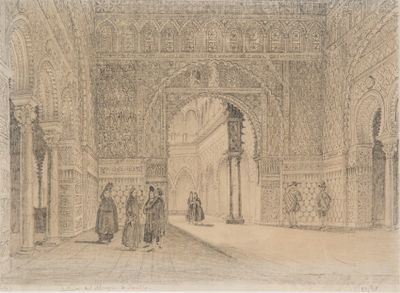 drawing of a drawing of a building with people in it