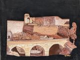 une image représentant un tableau d'un pont sur lequel se trouve une statue