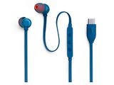a pair of blue earphones next to a usb cable