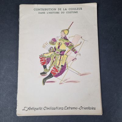 an old book with a drawing of a man in a costume