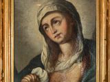 a painting of a woman holding a stick in her right hand