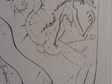 sketches of a drawing of a man and a woman on a shield