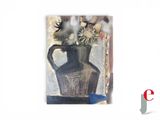 a picture of a painting of a vase with flowers in it