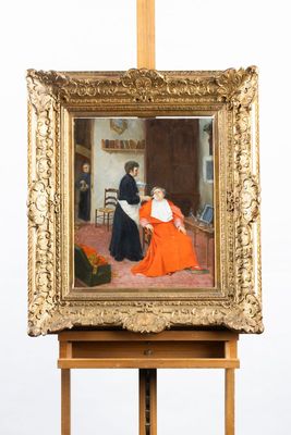 une image représentant un tableau où l'on voit une femme et un homme assis sur une chaise