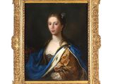 portrait d'une dame en robe bleue, dans un cadre doré