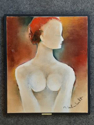 a painting of a woman with red hair and no shirt