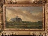 une image représentant une peinture d'une scène de vie à la ferme, avec une maison en arrière-plan