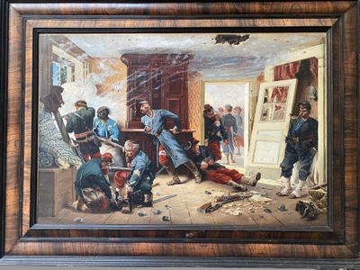 tableau représentant un groupe d'hommes dans une pièce