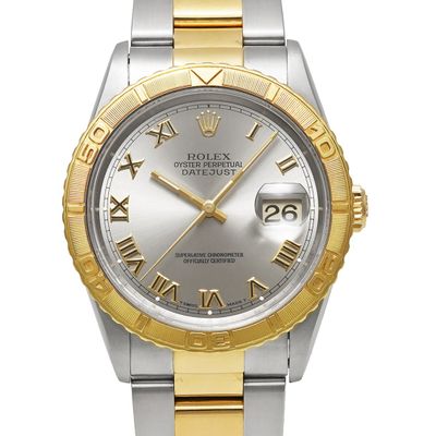 rolex watch with roman numerals and two - tone bracelet