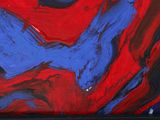 painting of a red and blue abstract painting with a black frame