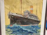 une image d'un tableau représentant un bateau dans l'eau