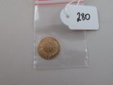 une petite pièce dans un sachet transparent muni d'une étiquette de prix