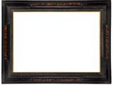 a black picture frame with a gold border on a white background