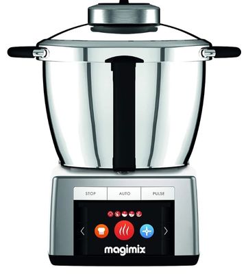 a close up of a food processor on a white background