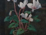 une peinture de fleurs dans un pot sur une table