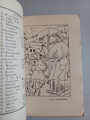 an open book with a picture of a man and a woman