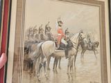 a picture of a man holding a picture of a group of men on horses