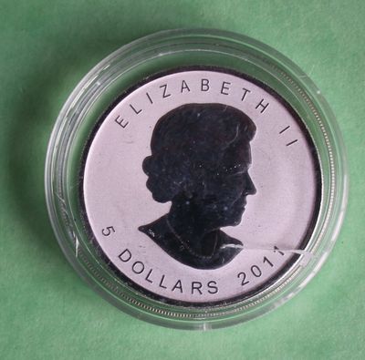 the coin is in a clear plastic container on a green surface
