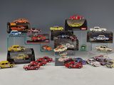 a lot of toy cars on display in a display case