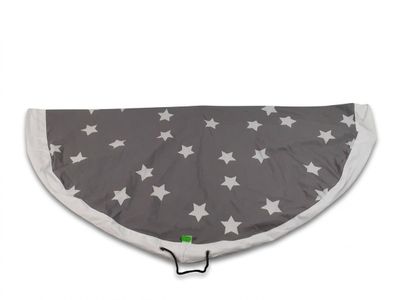 a close up of a gray and white dog blanket with stars