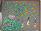 a picture of a painting of a group of people in a field